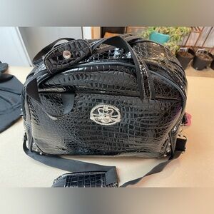 Black Crocodile-Embossed Travel Bag